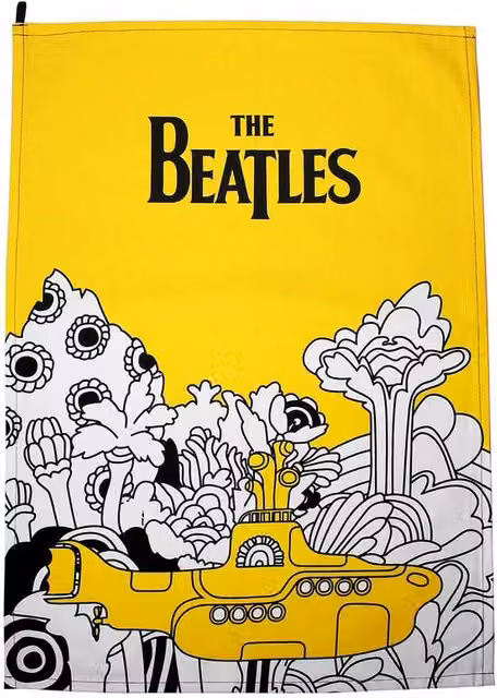 The Beatles Yellow Submarine Retro Graphic Cotton Tea Towel in Yellow