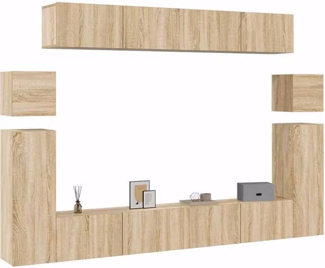 Berkfield Home Modern 8 Piece TV Cabinet Set in Sonoma Oak and Light Tan