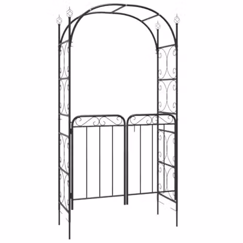 vidaXL Garden Arch with Gate in Black Steel, W/D/H: 108 x 45 x 235 cm – 1