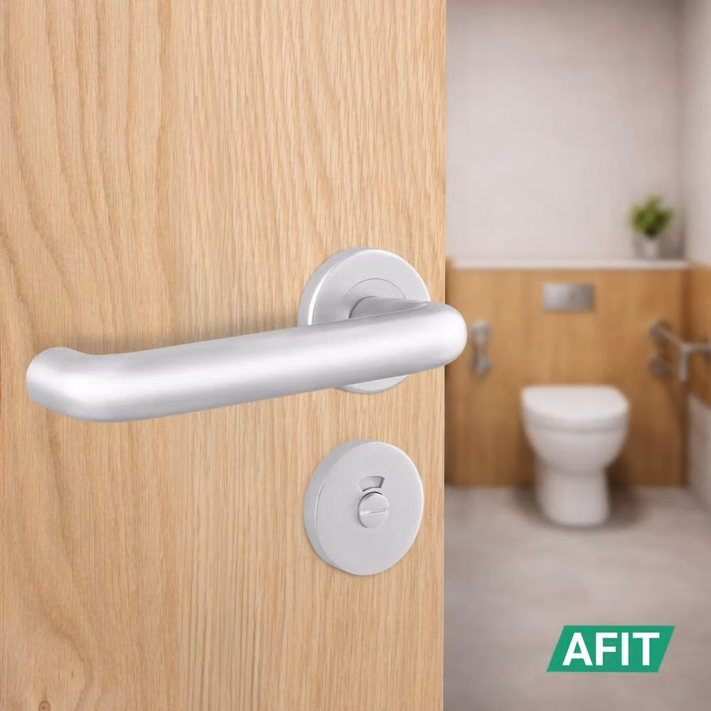 AFIT Satin Aluminium Return to Door Handles with Bath Lock in Silver, 150 x 150 mm – 4
