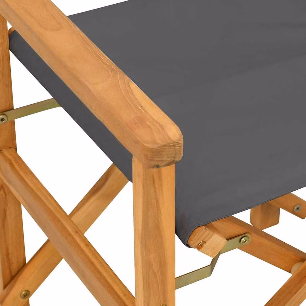 Berkfield Home Set of 2 Grey Folding Director's Chairs in Solid Teak Wood – 5