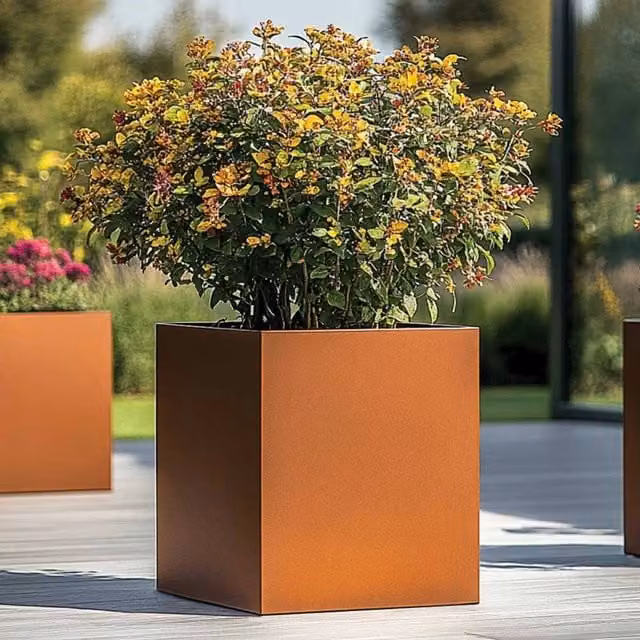 Woven Wood Copper Square Planter with Galvanised Steel, 50 x 50 x 50 cm – 1