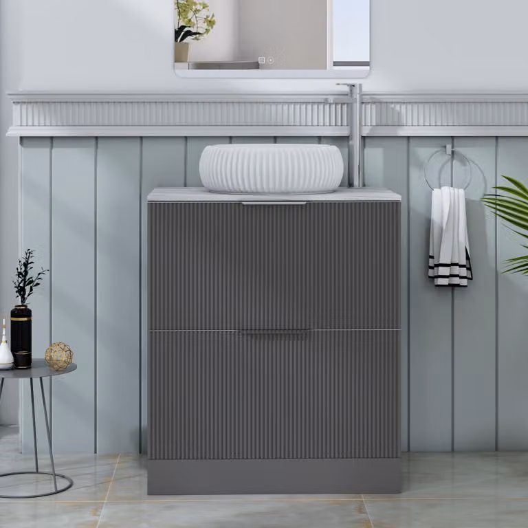 Royal Bathrooms Evora 700mm Graphite Grey Fluted Floor Standing Countertop Vanity Unit with Milan Basin and 2 Drawers
