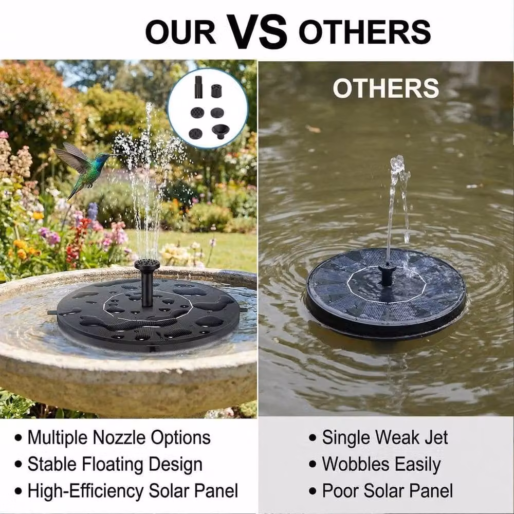 FLAVORA Solar Powered Floating Fountain Pump in Black for Bird Baths – 4