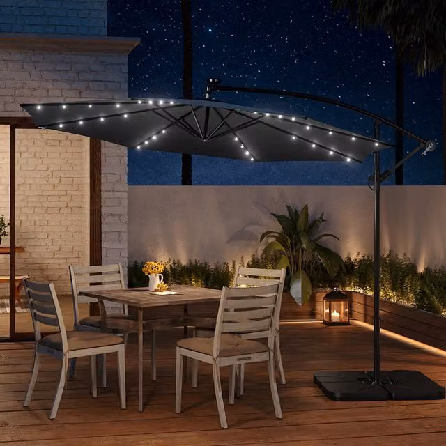 Livingandhome 3m Garden Parasol Umbrella with LED Light and Square Base in Anthracite Grey