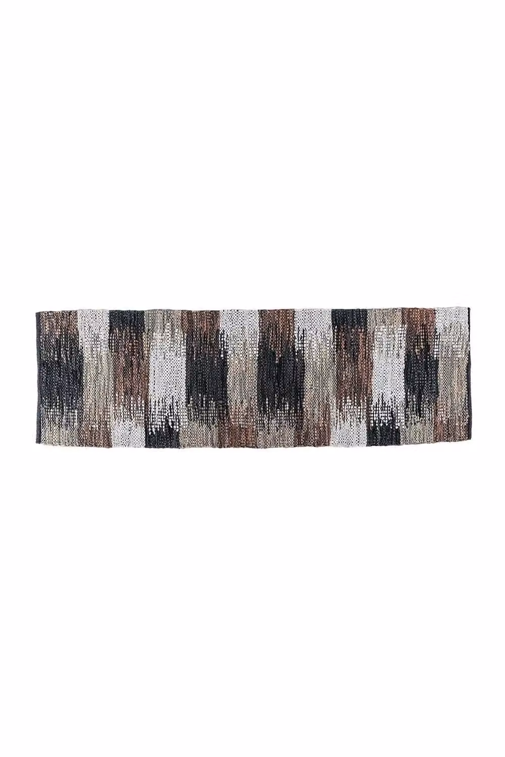 Homescapes Handwoven Patchwork Real Leather Hall Runner in Black, Grey and Brown, W/D/H: 66 x 200 cm – 2