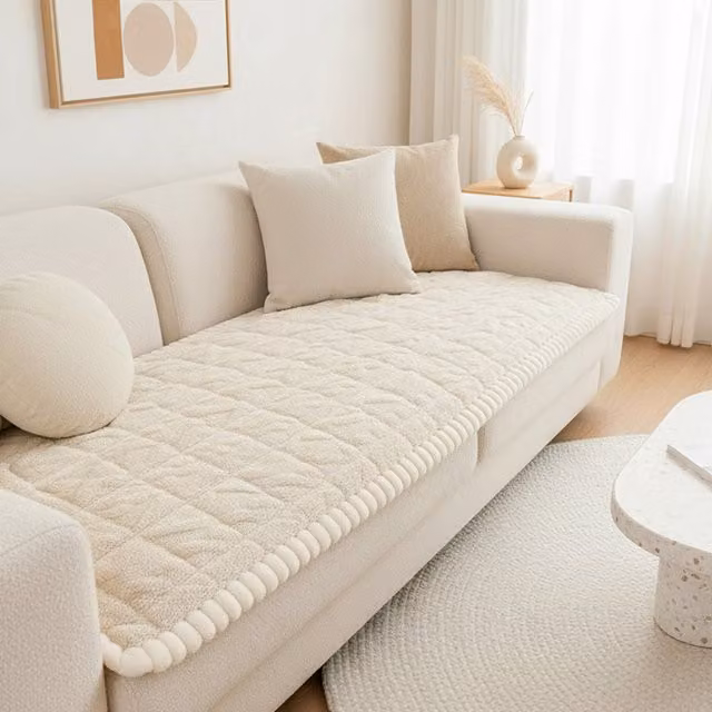 Livingandhome Soft and Non-slip Sofa Protector, White, W: 180 cm, D: 70 cm