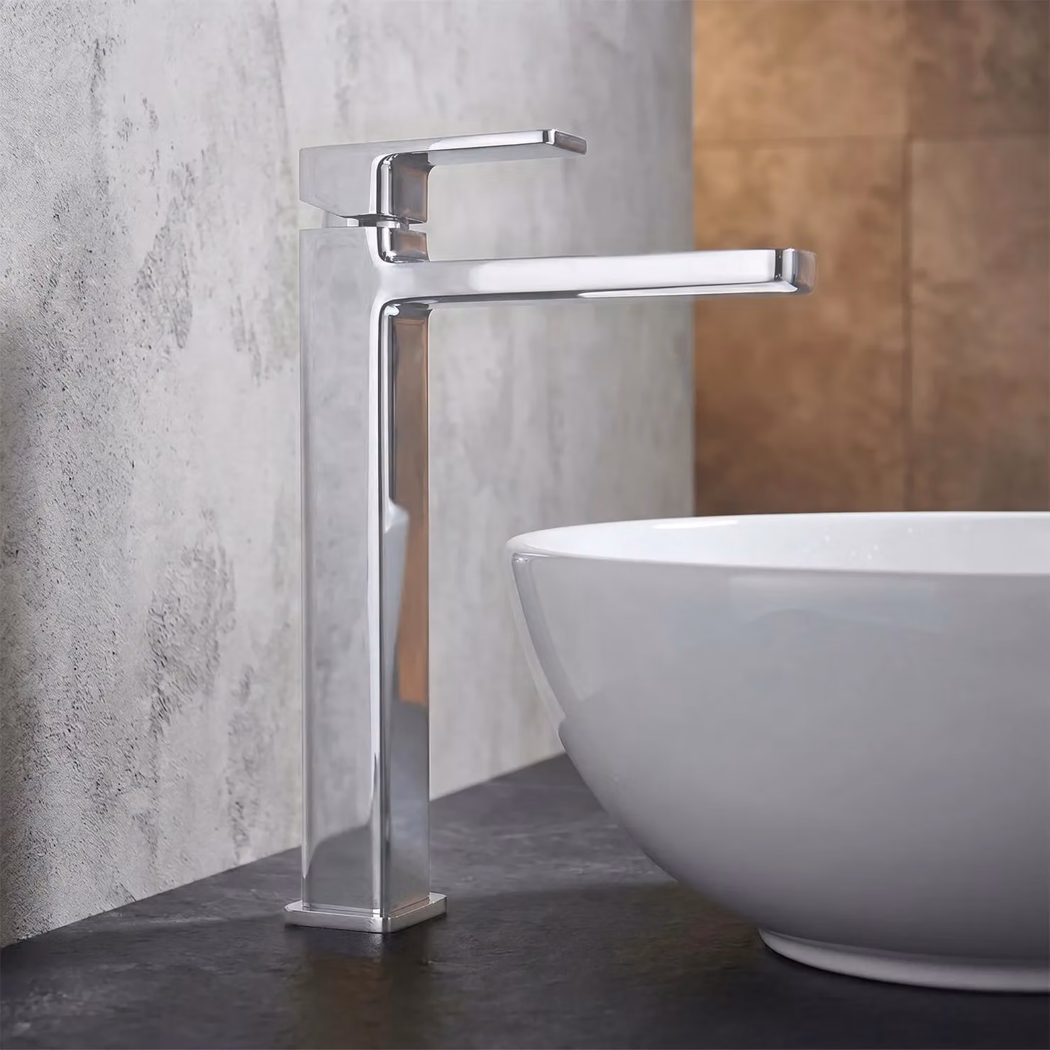 Balterley Square High Rise Mono Basin Mixer Tap, Chrome Silver, H 29.0 cm x W 15.0 cm x D 24.3 cm – 3