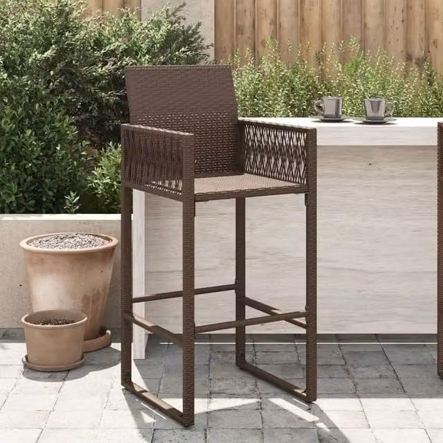 Berkfield Home Modern Brown Poly Rattan and Steel Garden Bar Stools, Set of 2