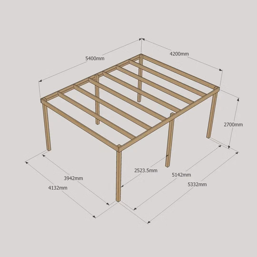 Rutland County Garden Furniture Ltd 6 Post Wood Garden Pergola in Rustic Brown, W: 540 cm, D: 420 cm, H: 270 cm – 4