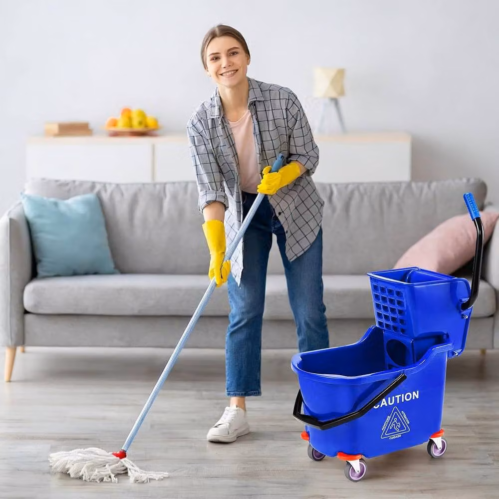 London Boutique 32L Commercial Mop Bucket with Side Press Wringer in Blue – 7
