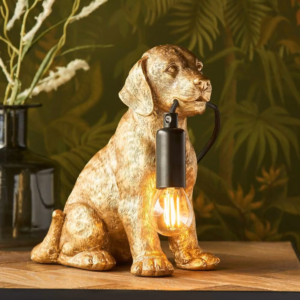 Netlighting Labrador Puppy Table Lamp in Vintage Gold and Matt Black with E14 Bulb Holder – 2