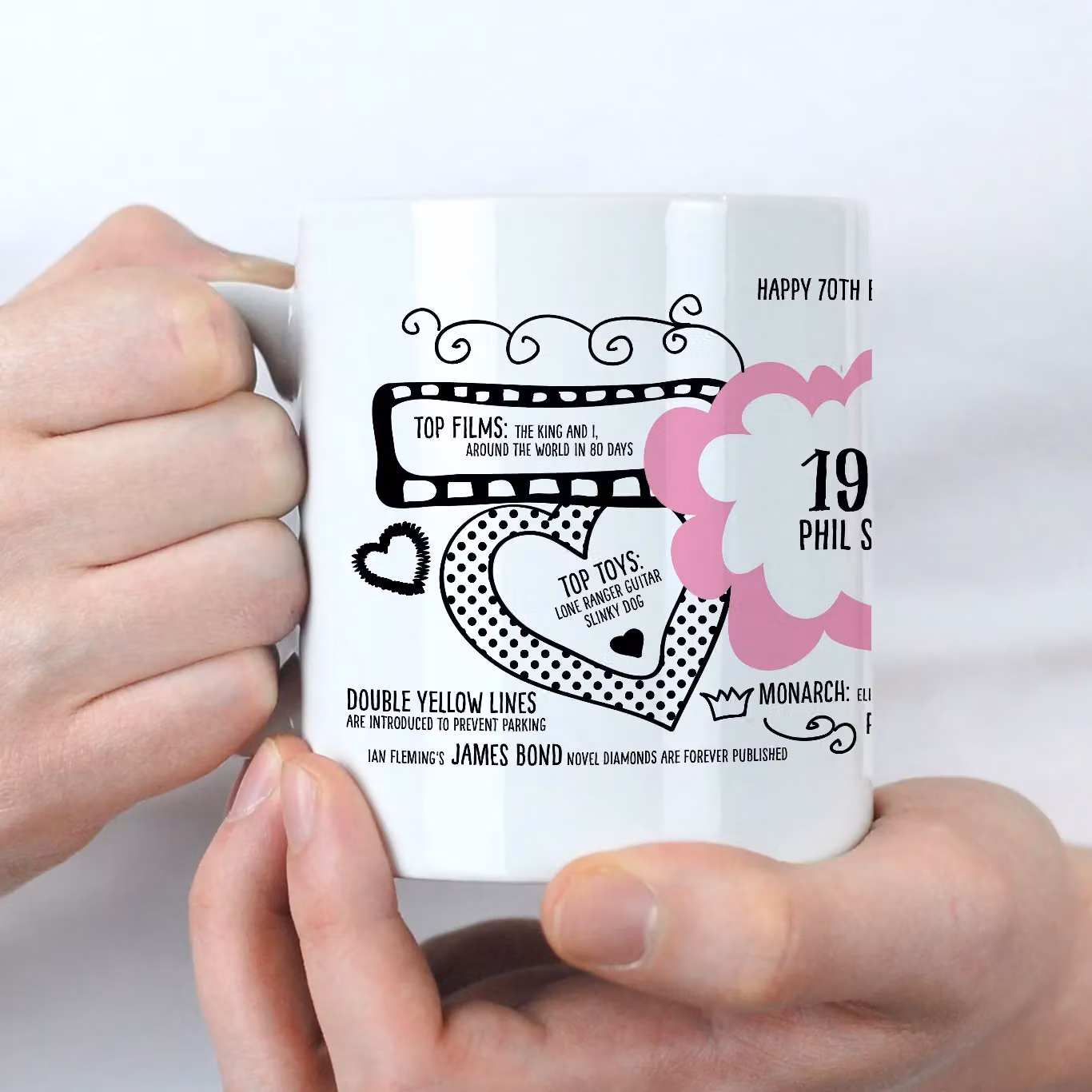 Afewhometruths Personalised 70th Birthday 1956 Milestone Mug in Baby Pink and White – 2