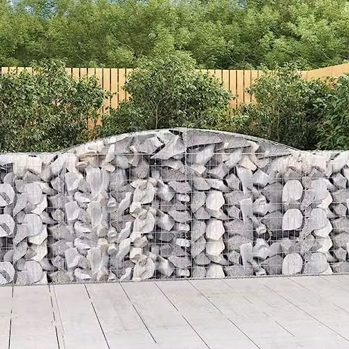 vidaXL Arched Gabion Baskets, 4 Pieces, Silver Galvanised Steel, W: 400 cm, D: 50 cm, H: 100/120 cm