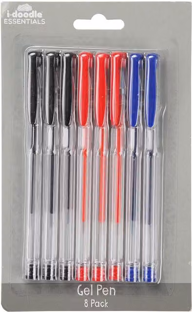idoodle Essentials Pack of Eight Multicolour Gel Pens for School