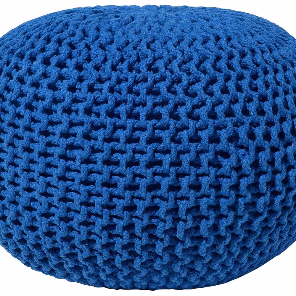 Wyld and Coco Blue Knitted Cotton Pouf Ottoman, Diameter: 50 cm, Height: 35 cm – 2