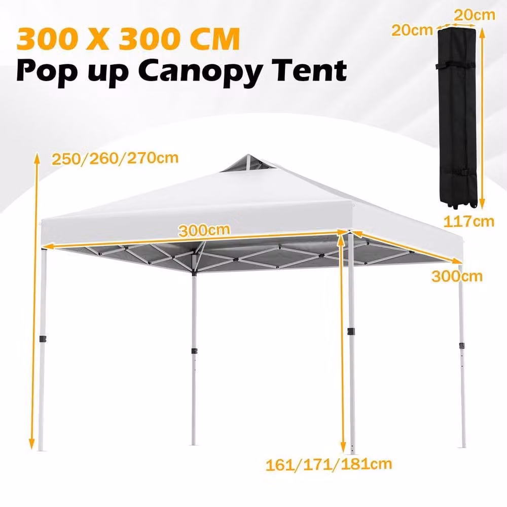 Kelvenix White and Silver Pop Up Canopy Party Tent with UPF 50+ Protection, W: 300 cm, D: 300 cm, H: 270 cm – 2