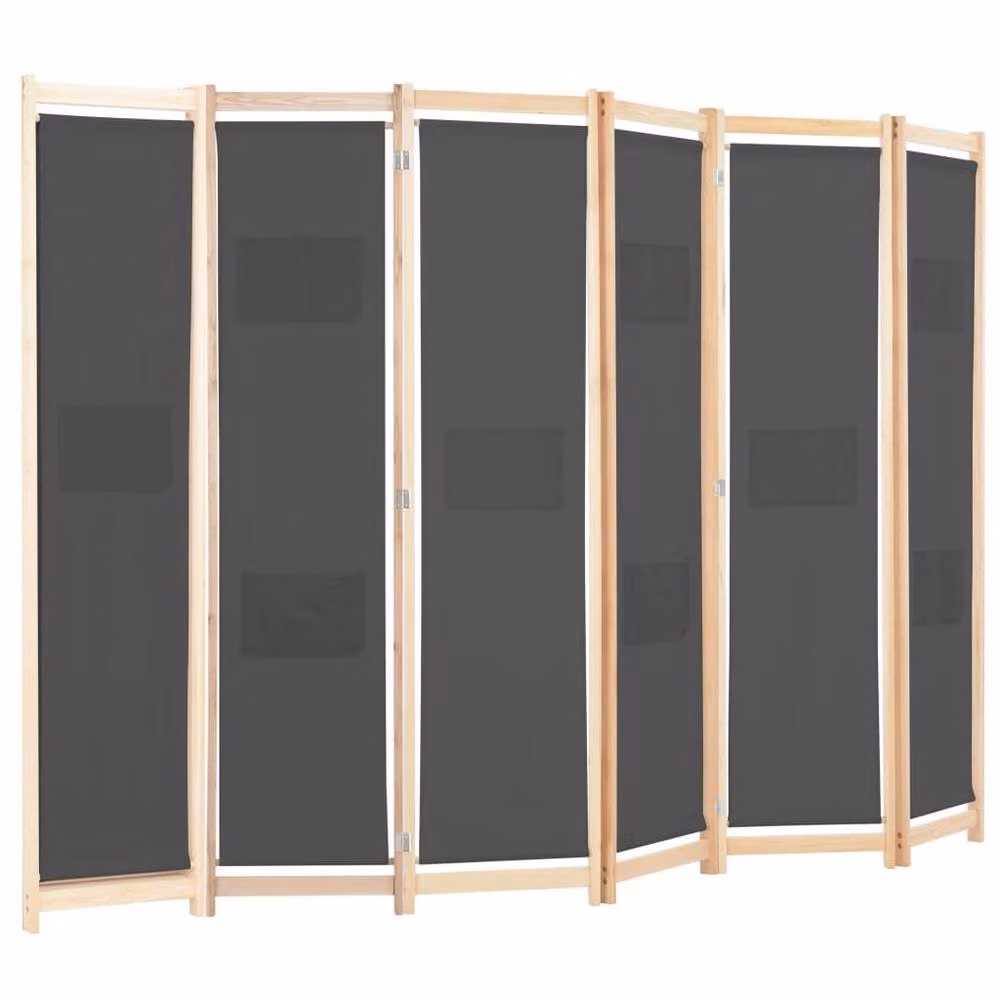 Berkfield Home 6-Panel Fabric Room Divider in Grey, W/D/H: 240 x 170 x 4 cm – 2
