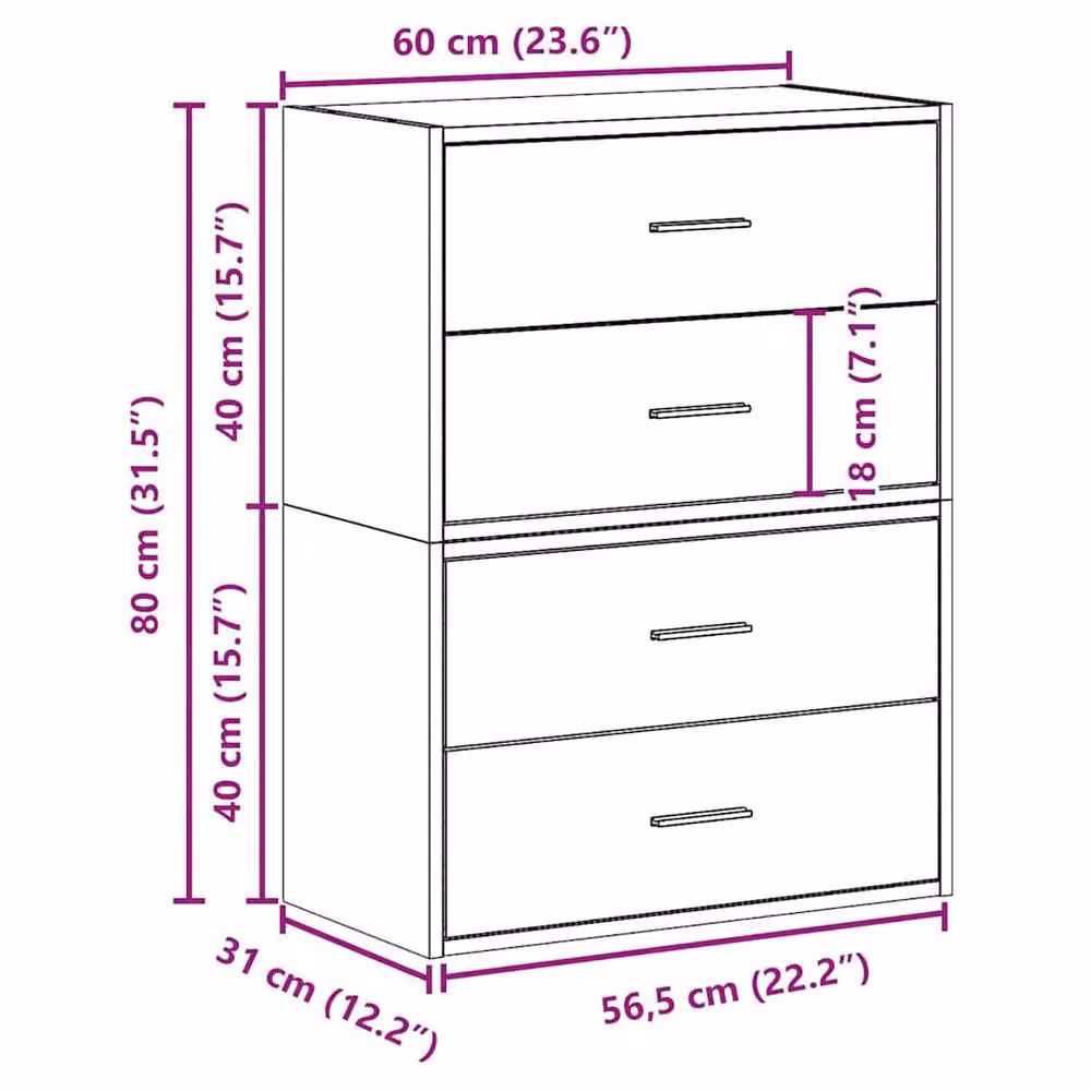 Berkfield Home Set of 2 Sonoma Oak Cabinets with 2 Drawers in Brown, W/D/H: 60 x 31 x 40 cm – 2