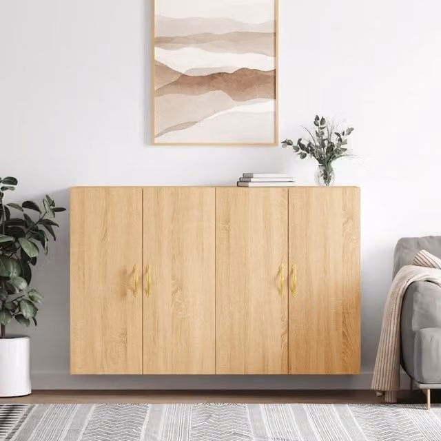 Berkfield Home Set of 2 Wall Mounted Sonoma Oak Cabinets in Brown, W/D/H: 69.5 x 34 x 90 cm – 1