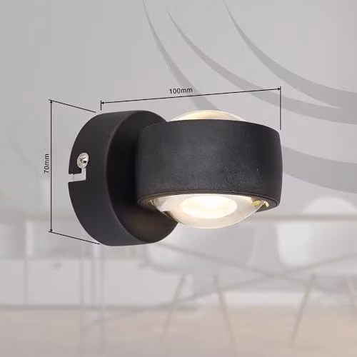 Globo Lighting Modern Round LED Up and Down Wall Light in Matt Black with Transparent Glass Shade, Warm White 3000K – 5
