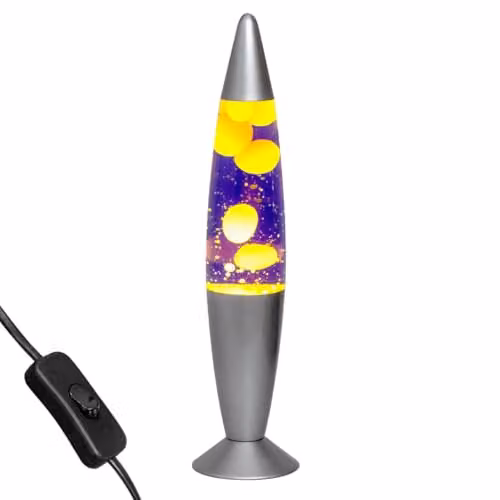 Global Gizmos 48809 Retro Lava Lamp with Silver Base, Purple and Yellow, Height: 40.64 cm – 1