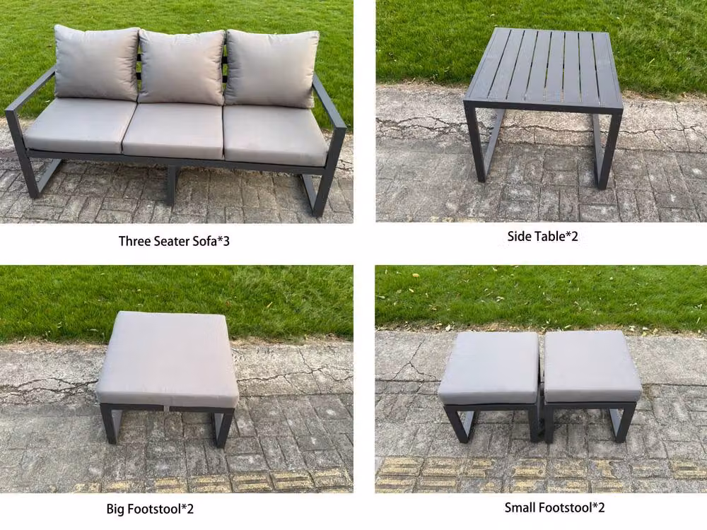 Fimous Modern Aluminum Patio Conversation Set with Height Adjustable Lifting Table and 4 Footstools in Dark Grey – 2