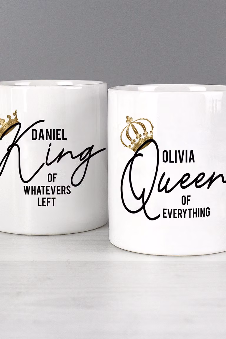 Personalised Memento Company King and Queen of Everything Ceramic Mug Set in White