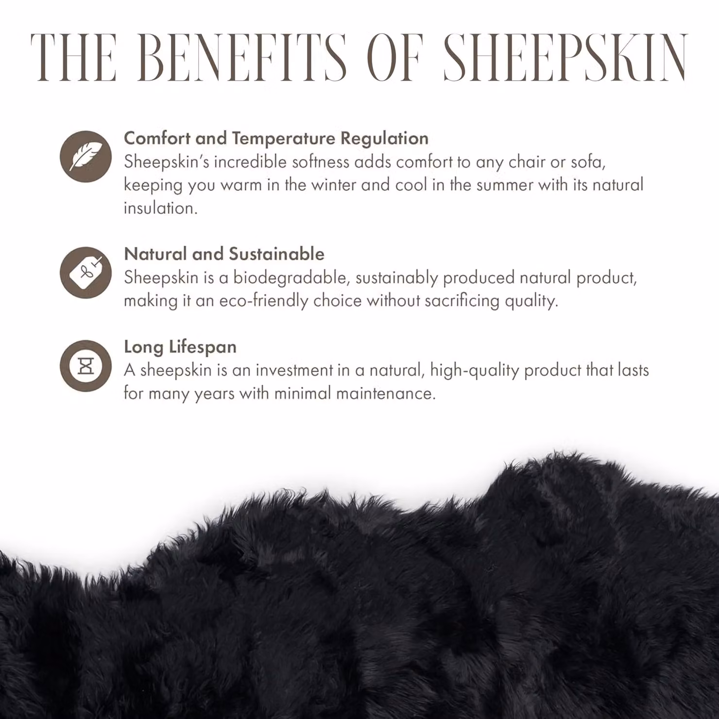 Infinity Leather Black Genuine Sheepskin Double Layer Wool Rug, W/D: 180 x 60 cm – 5