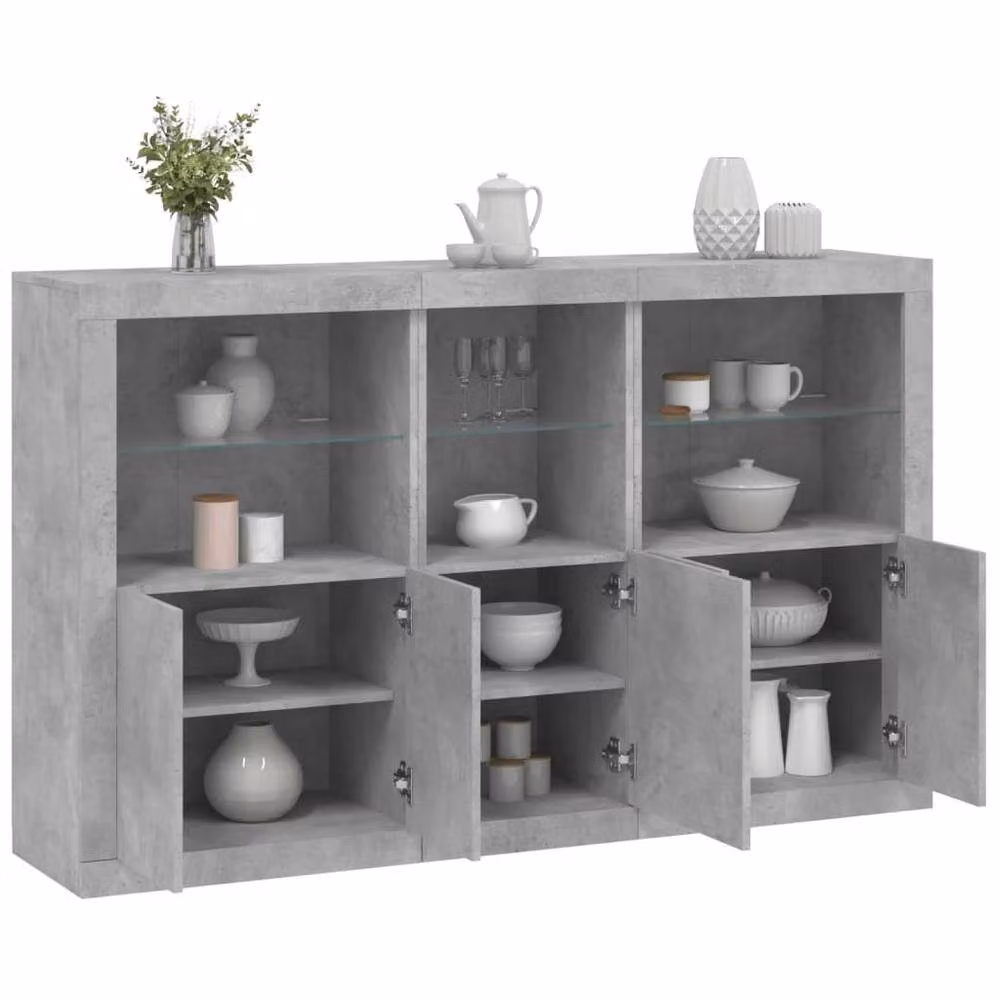 Berkfield Home Sideboard with Integrated LED Lights in Concrete Grey, W: 162 cm, D: 37 cm, H: 100 cm – 2