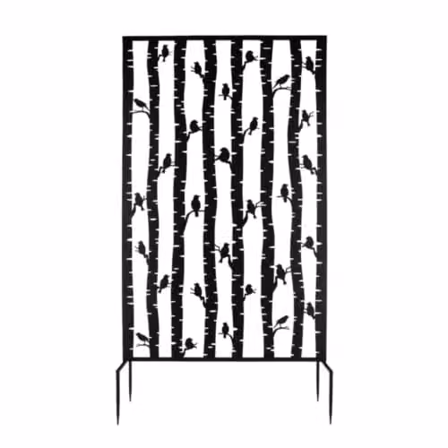 Esschert's Garden Metal Garden Trellis Privacy Screen with Iron Bird Design in Black and Multicolour, H: 186.0 cm x W: 100.4 cm x D: 25.0 cm