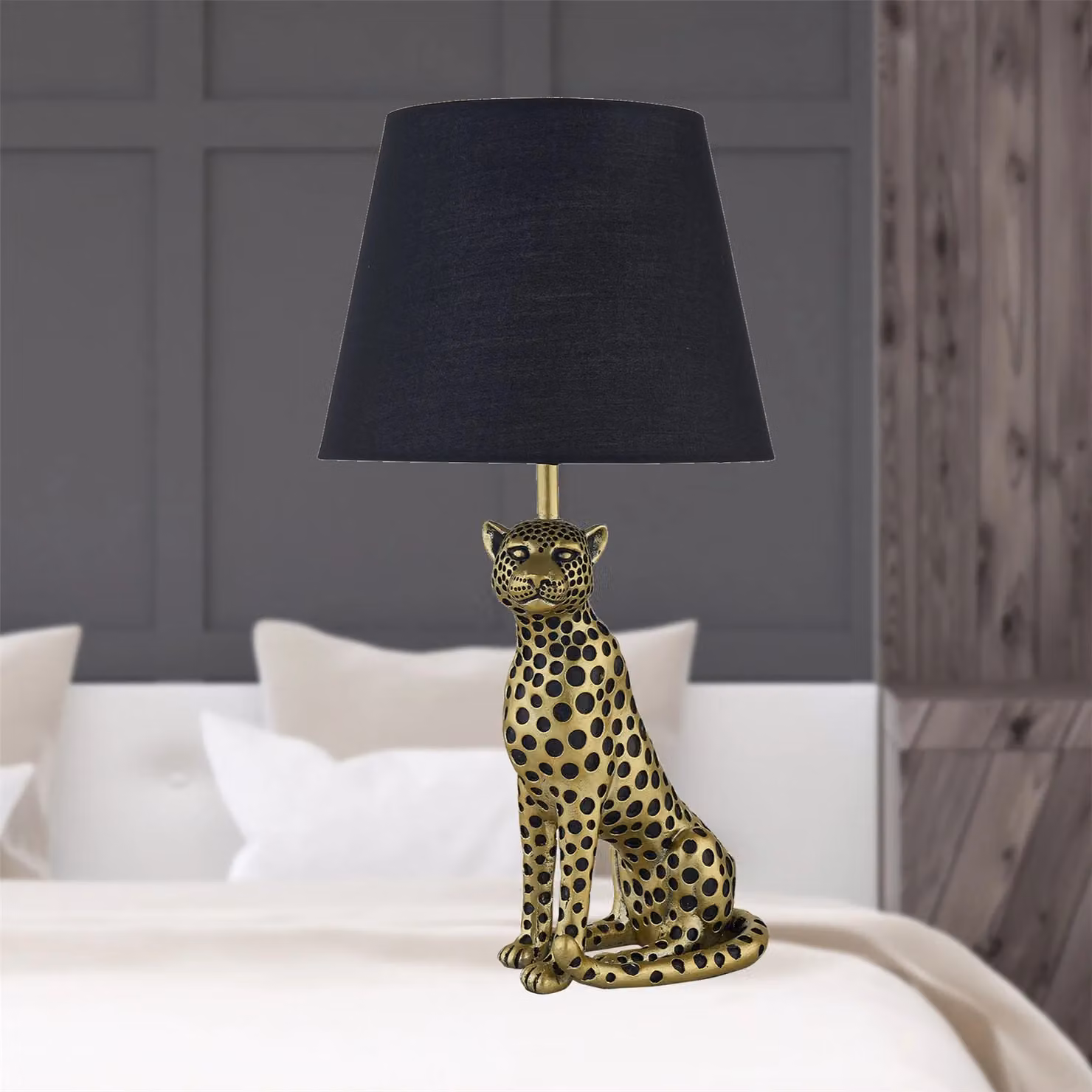 First Choice Lighting Bella Gold Cheetah Table Lamp with Black Fabric Shade – 4