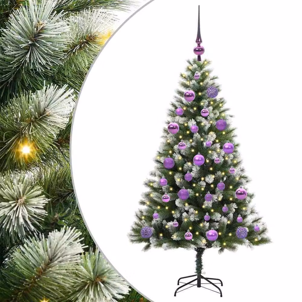 Berkfield Home Artificial Hinged Christmas Tree with Flocked Snow, Green, Height: 120 cm – 2