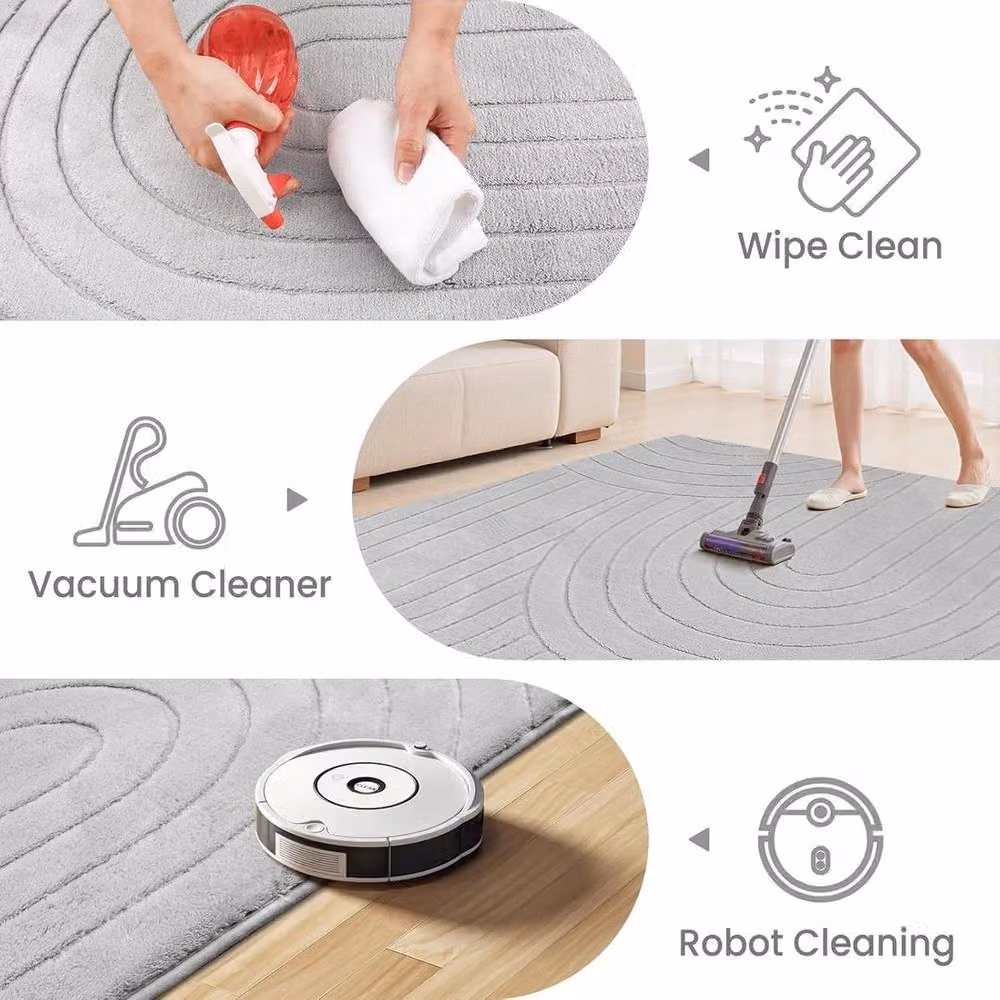 PAWNORA Grey Soft Fluffy Anti-Slip Geometric Mat, W: 200 cm, D: 300 cm – 2