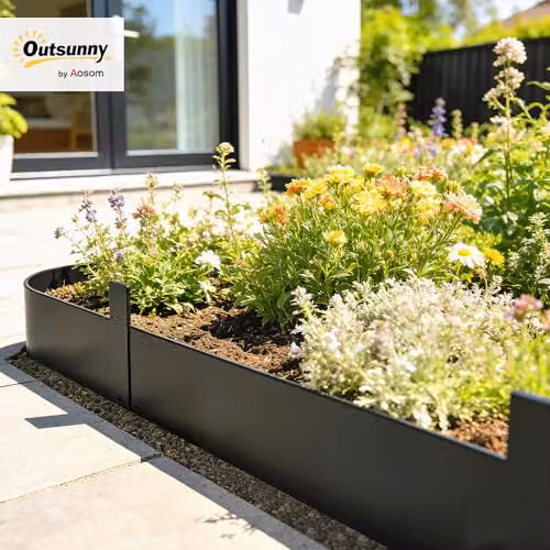 Outsunny 5-Piece Metal Picket Garden Fence Panels, Black, W: 102 cm, H: 20 cm – 2