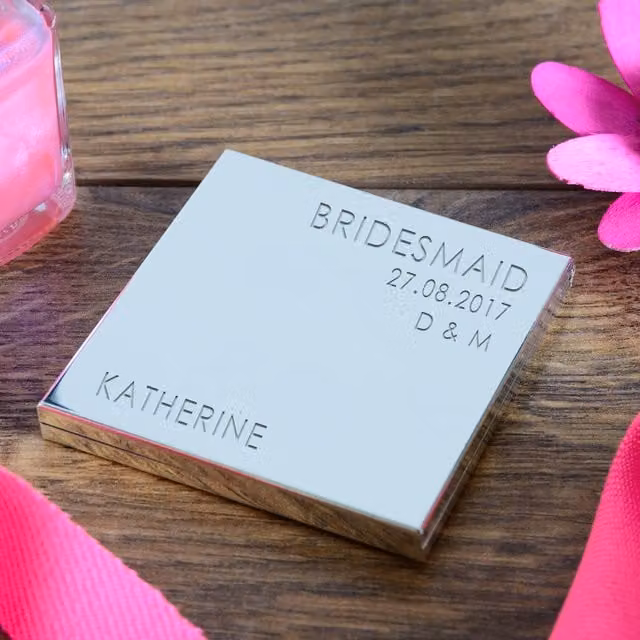 Uniqueful Personalised Wedding Party Compact Mirror in Silver Metal