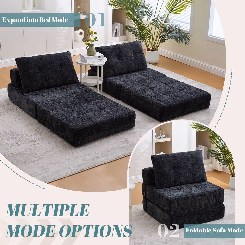 STILVORA Convertible Folding Sofa Bed in Black Chenille – 5