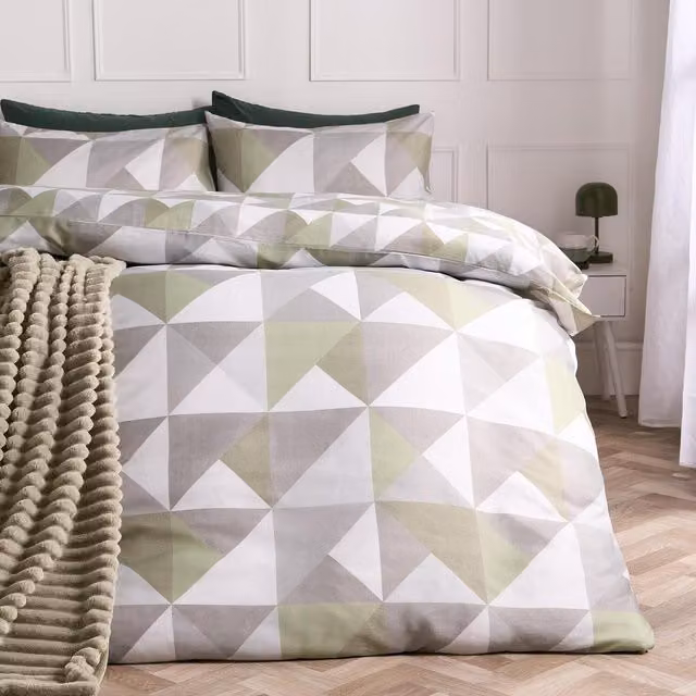 OHS Geometric Print Duvet Set in Green