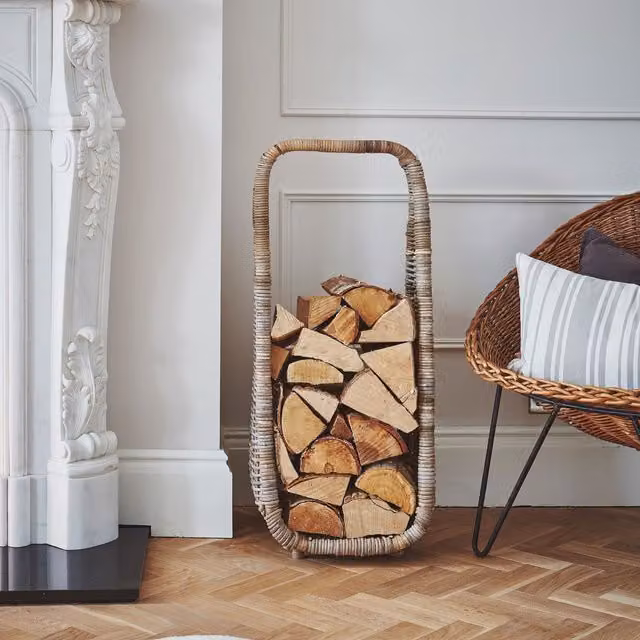 Ivyline Natural Rattan Tall Log Storage with Handles and Wheels, Brown/Beige, H: 90 cm, W: 35 cm – 1