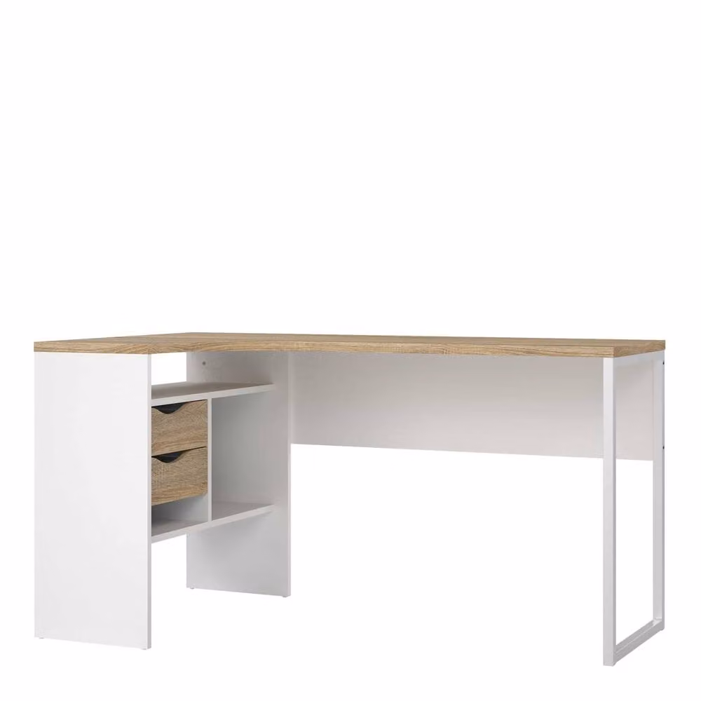 Wyld Haus Billabong Corner Desk in White and Natural Oak with 2 Drawers – 2