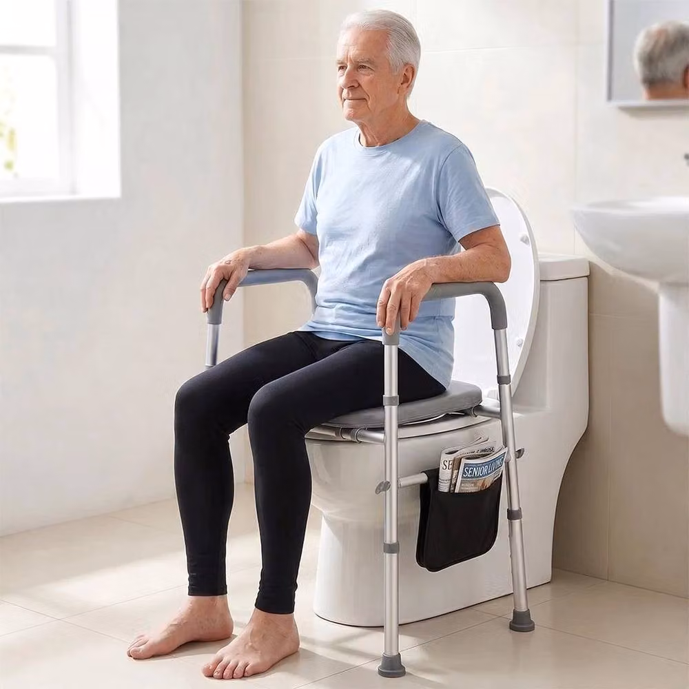 FORGEVIO Heavy Duty Adjustable Height Raised Toilet Seat, Grey, Width: 180 cm, Drop: 180 cm – 2