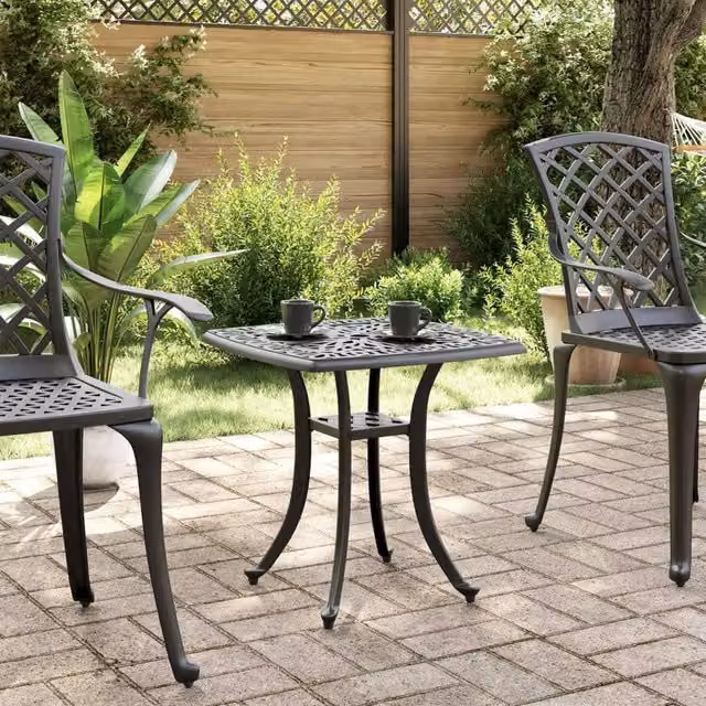 Berkfield Home Square Garden Table in Black Cast Aluminium, W/D/H: 53 x 53 x 53 cm