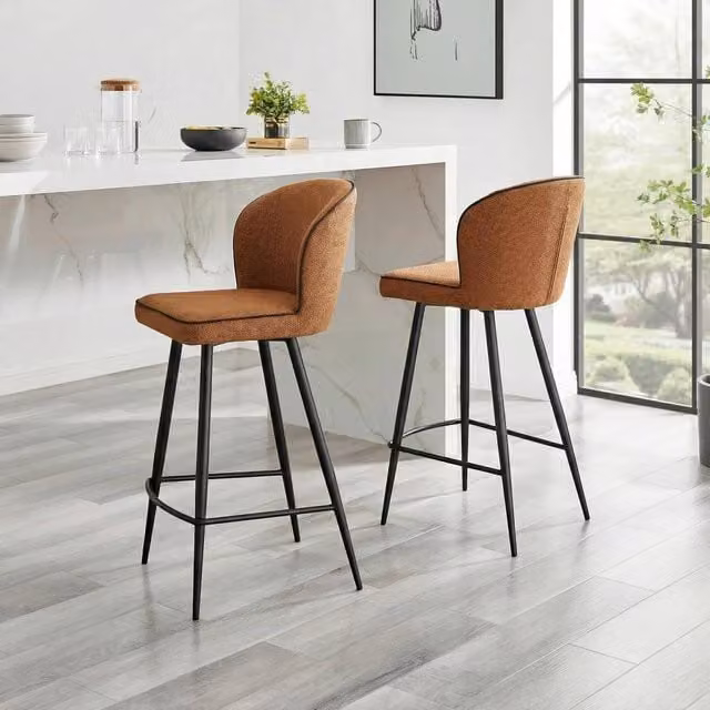 FurnitureboxUK Set of 2 Catriona Bar Chairs in Terracotta Orange Fabric – 1