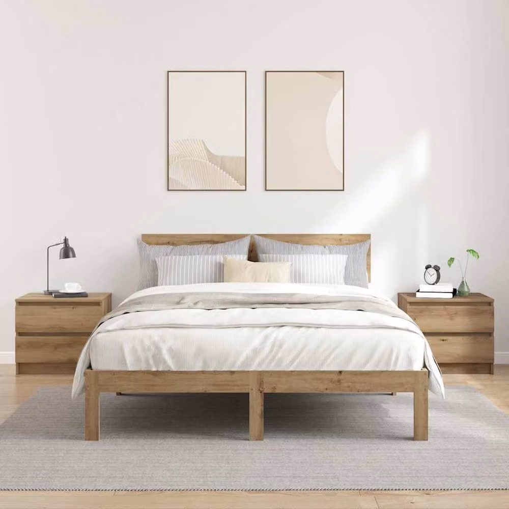 Berkfield Home Artisan Oak Bedside Cabinets, 2 Piece Set in Brown, W/D/H: 50 x 40 x 43.5 cm – 3