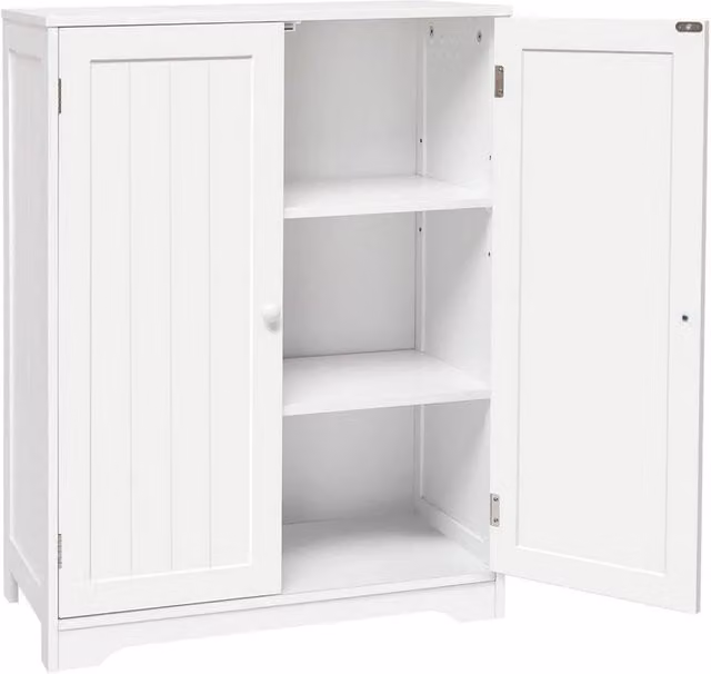 Nordara White Matt Freestanding Bathroom Cabinet with 2 Hinged Doors and Internal Shelves – 1