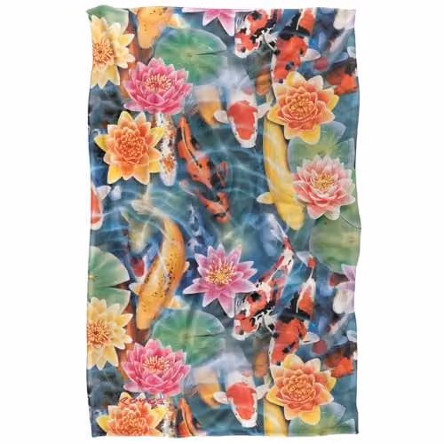 JQ Licensing Royce Mcclure Koi Fish Garden Super Soft Polyester Fleece Throw Blanket, Multicolour, W: 91 cm, D: 147 cm – 1