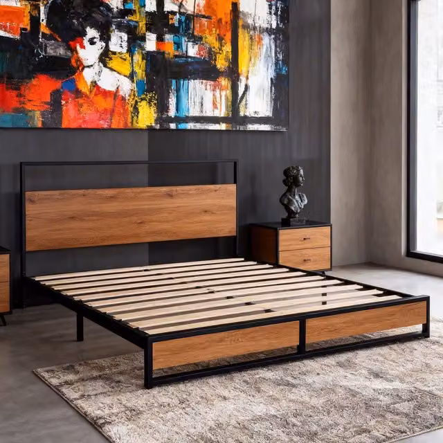 Furniture One Industrial Metal Bed Frame with Headboard and Footboard in Brown