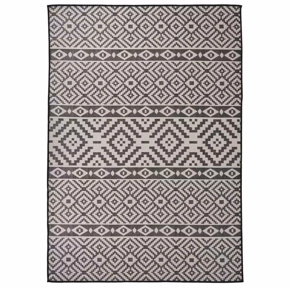Berkfield Home Outdoor Flatweave Rectangular Rug with Black Stripes, W/D: 140 x 200 cm – 2