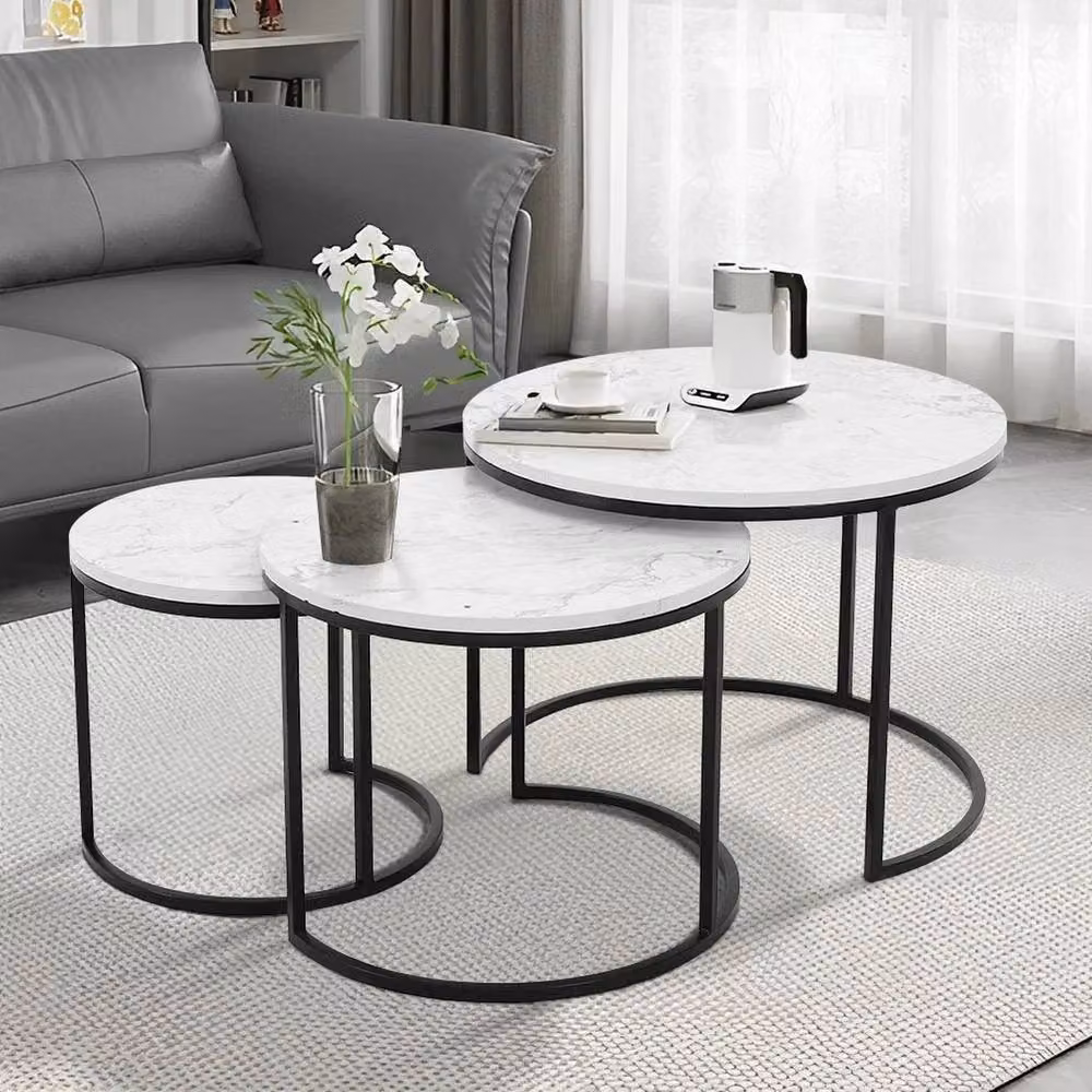EONLION Set of 3 Round Nesting Coffee Tables in White – 4