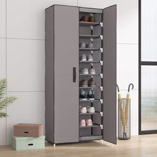 Berkfield Home Grey Fabric Shoe Cabinet W/D/H: 60 x 30 x 166 cm